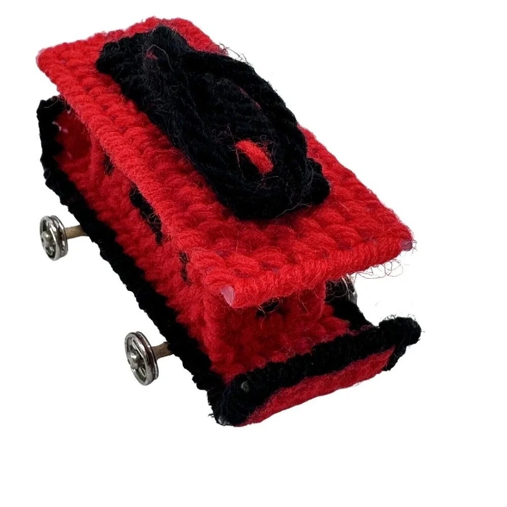 Caboose Train Cross‎ Stitch Christmas Ornament Handmade Red Black Vintage